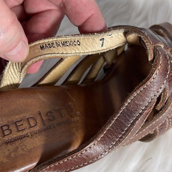 Bed Stu Gina II Multi-Tonal Brown Leather Strappy Wedge Clog  Mules Sz 7 - Picture 7 of 8